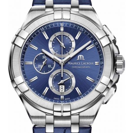 Aikon Quartz Chronographe 44mm Bleu/Cuir - Maurice Lacroix 