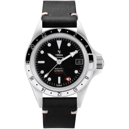 Montre Yema Superman 500 GMT Noir/Blanc Leather