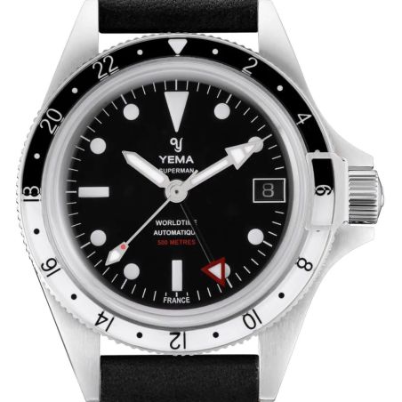 Montre Yema Superman 500 GMT Noir/Blanc Leather