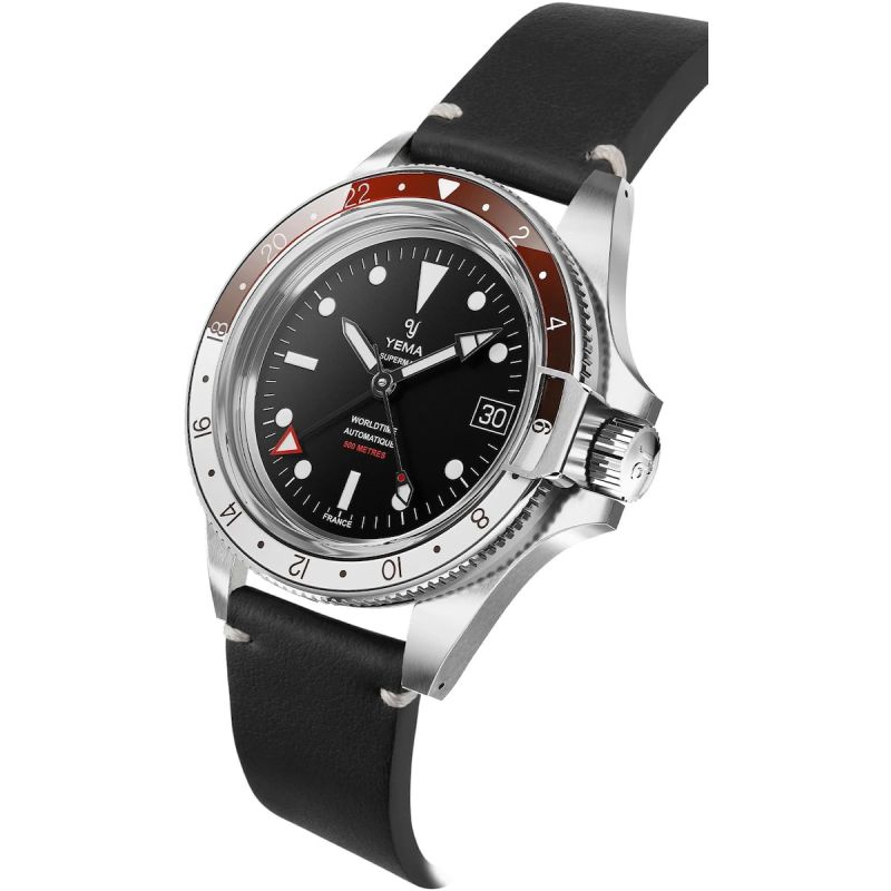 Montre Yema Superman 500 GMT Rouge/Blanc Leather 39/41mm