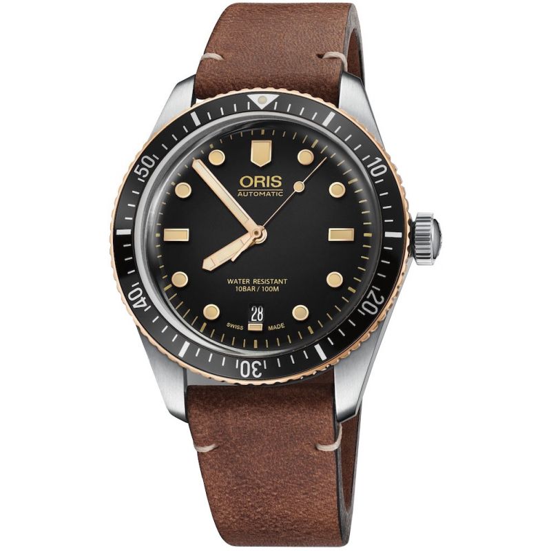 Divers Sixty-Five 40mm Bronze Bezel Black/Light Brown Leather - Oris