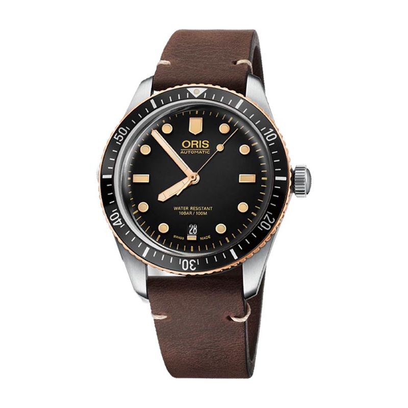 Divers Sixty-Five 40mm Bronze Bezel Black/Dark Brown Leather - Oris