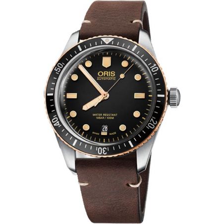 Divers Sixty-Five 40mm Bronze Bezel Black/Dark Brown Leather - Oris