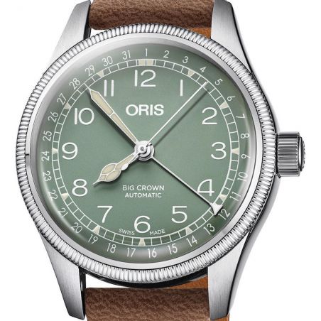 Big Crown Pointer Date 36mm Green/Light Brown Leather - Oris 