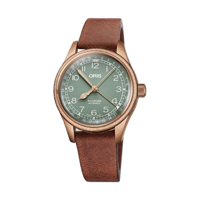 Montre Oris Big Crown Bronze 36mm Pointer Date Green Dark Brown Leather