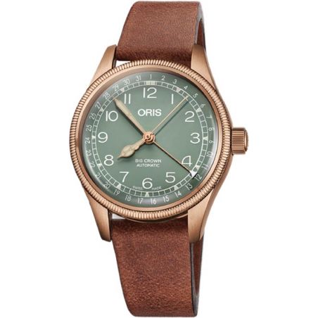 Montre Oris Big Crown Bronze 36mm Pointer Date Green Dark Brown Leather