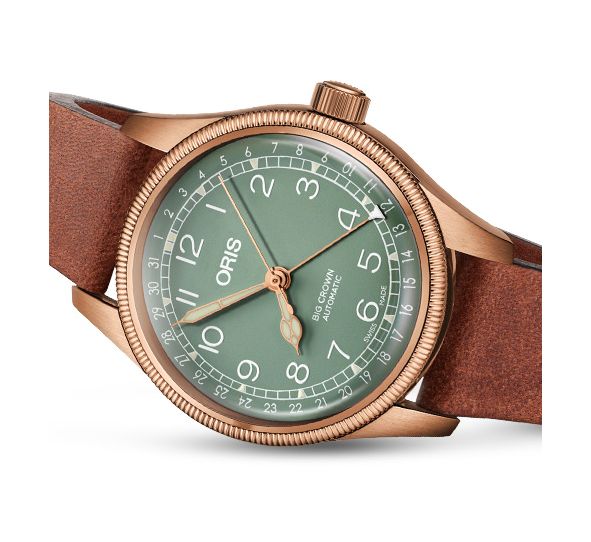 Montre Oris Big Crown Bronze 36mm Pointer Date Green Dark Brown Leather