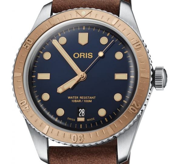 Montre Oris Divers Sixty-Five 40mm Bronze Bezel Blue Light Brown Leather 