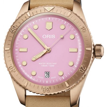 Montre Oris Divers Sixty-Five 38mm Cotton Candy Pink Brown Leather 