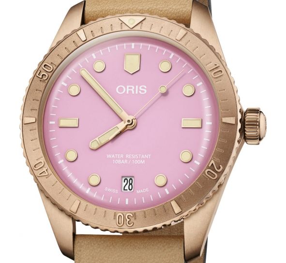 Divers Sixty-Five 38mm Cotton Candy Pink/Brown Leather - Oris 