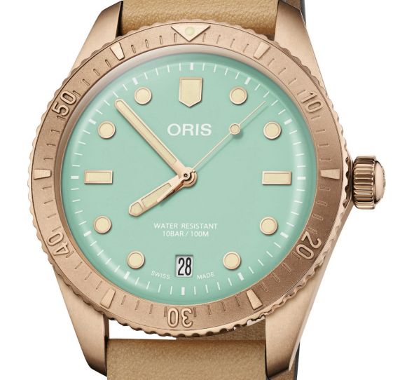 Montre Oris Divers Sixty-Five 38mm Cotton Candy Green Brown Leather 