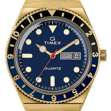 Q Timex Reissue 38mm Gold-Tone/Blue/Black TW2U61400 - Timex