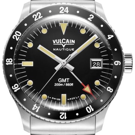 Montre Vulcain Skindiver Nautique GMT Black Luminova Beige