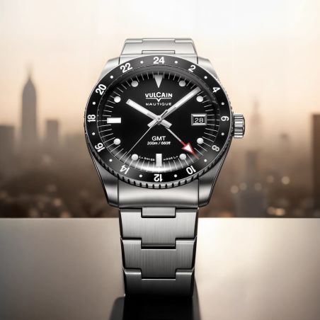 Montre Vulcain Skindiver Nautique GMT Black Luminova Beige