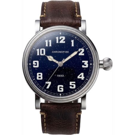 Montre Chronofixe 1930 Blue Aventurine | Dark Brown Leather 