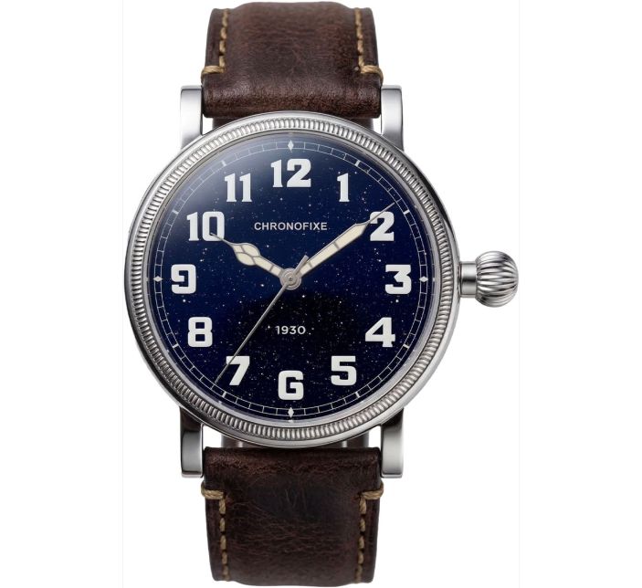 Montre Chronofixe 1930 Blue Aventurine | Dark Brown Leather 
