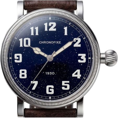 Montre Chronofixe 1930 Blue Aventurine | Dark Brown Leather 