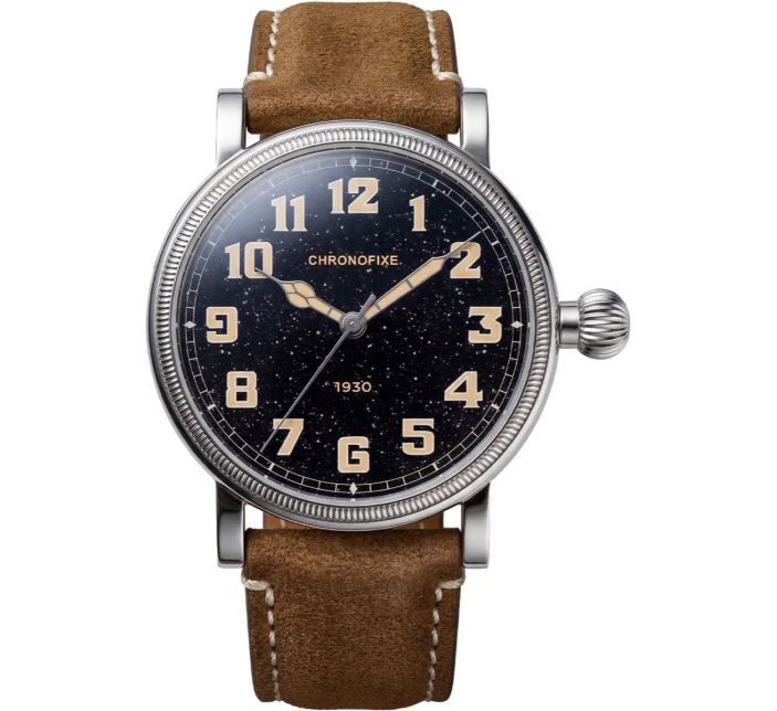 Montre Chronofixe 1930 Black Aventurine | Light Brown Leather 