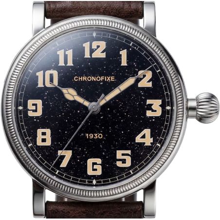 Montre Chronofixe 1930 Black Aventurine | Light Brown Leather 