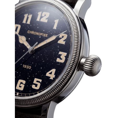 Montre Chronofixe 1930 Black Aventurine | Light Brown Leather 