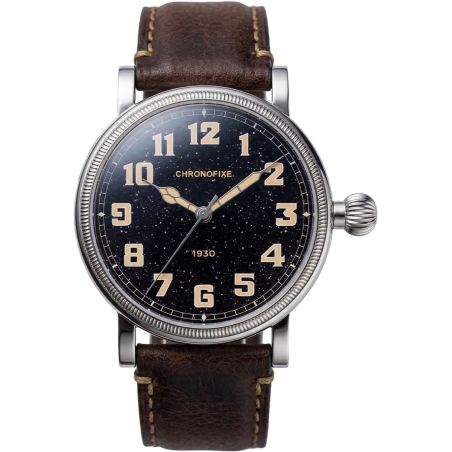 Montre Chronofixe 1930 Black Aventurine | Dark Brown Leather