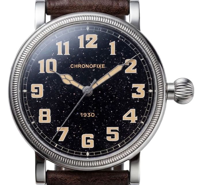 Montre Chronofixe 1930 Black Aventurine | Dark Brown Leather