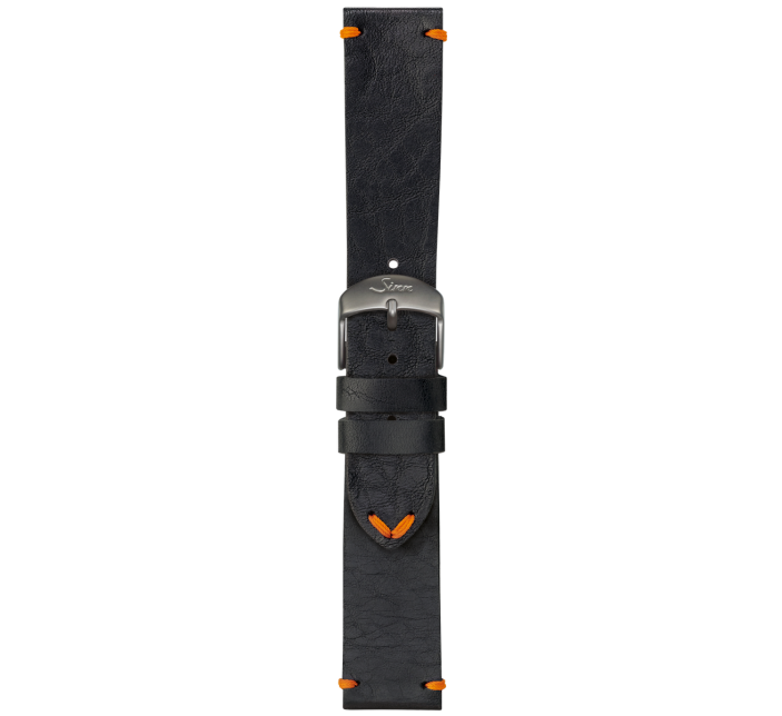 Bracelet Sinn Cuir Vachette Vintage Noir Surpiqûres Oranges