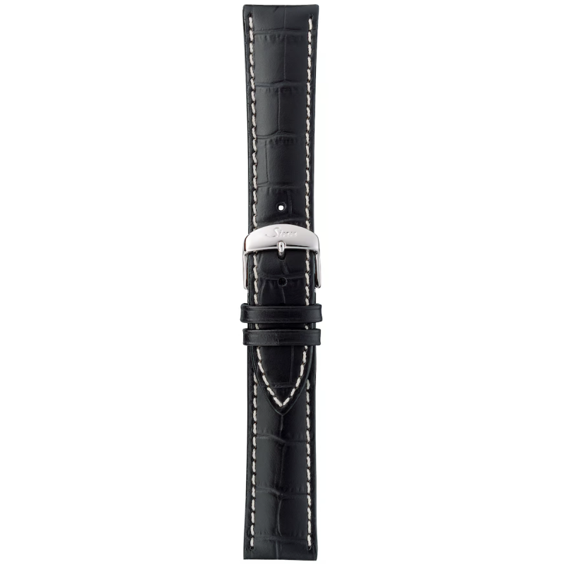 Bracelet Sinn Cuir Vachette Noir Alligator Surpiqûres Blanches