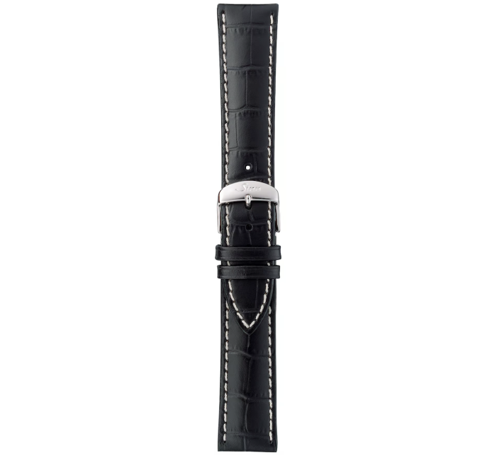 Bracelet Sinn Cuir Vachette Noir Alligator Surpiqûres Blanches