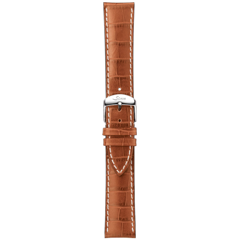 Bracelet Sinn Cuir Vachette Cognac Alligator Surpiqûres Blanches