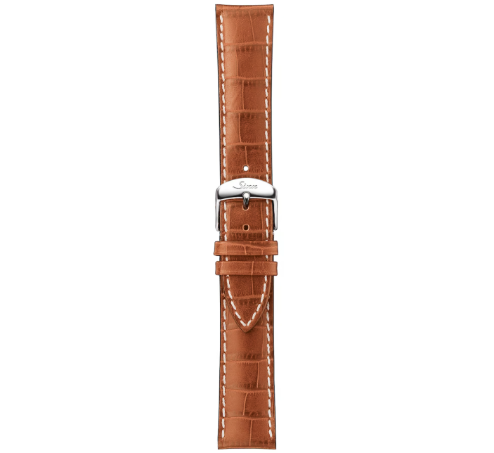 Bracelet Sinn Cuir Vachette Cognac Alligator Surpiqûres Blanches
