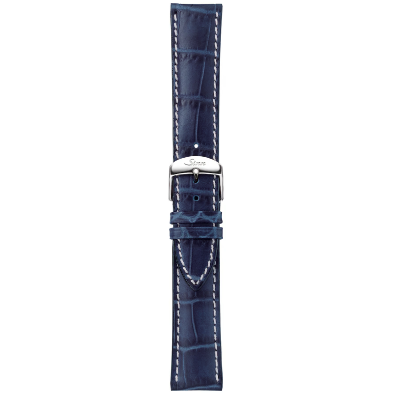 Bracelet Sinn Cuir Vachette Bleu Alligator Surpiqûres Blanches