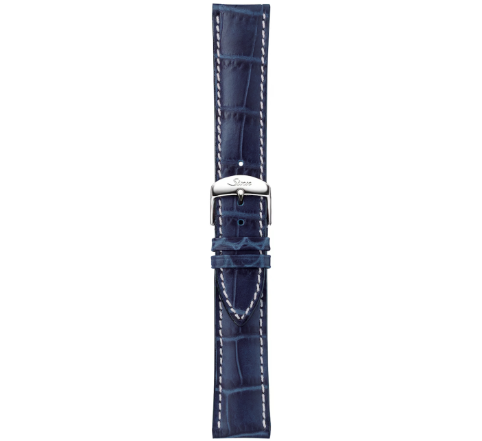 Bracelet Sinn Cuir Vachette Bleu Alligator Surpiqûres Blanches