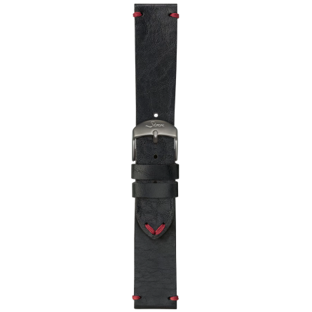 Bracelet Sinn Cuir Vachette Vintage Noir Surpiqûres Rouges