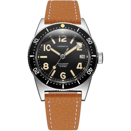 Montre Chronofixe Diver Leather | Cognac Brown Grained 