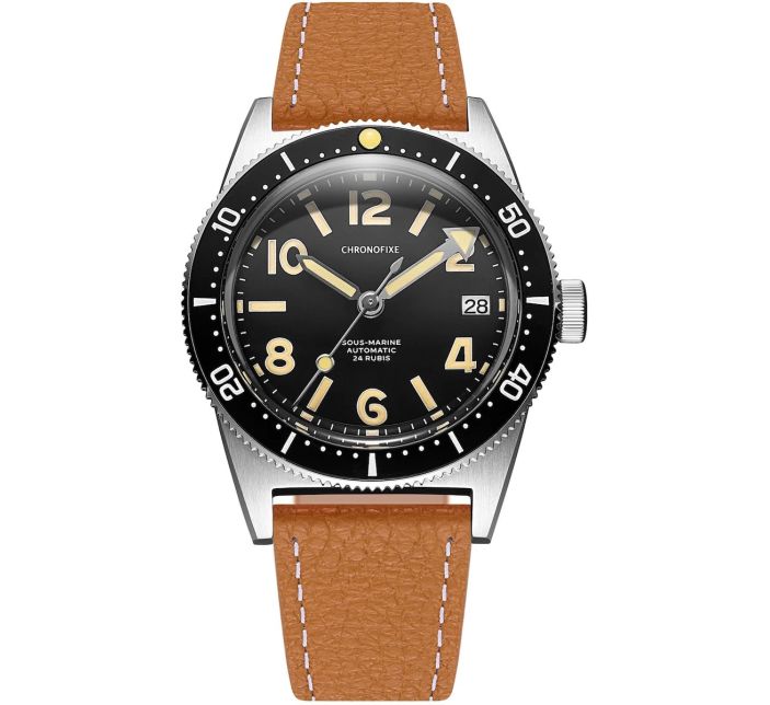 Montre Chronofixe Diver Leather | Cognac Brown Grained 