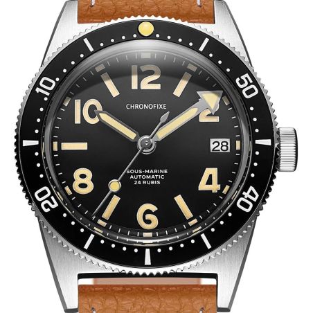 Montre Chronofixe Diver Leather | Cognac Brown Grained 