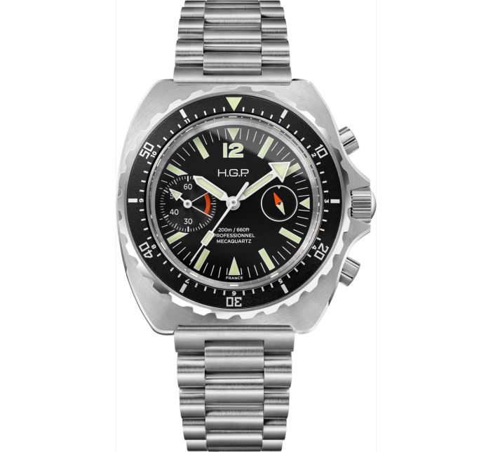 Montre HGP Diver 200M Chrono Mecaquartz Black Big Eye