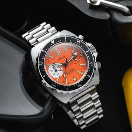 Montre HGP Diver 200M Chrono Mecaquartz Orange Big Eye