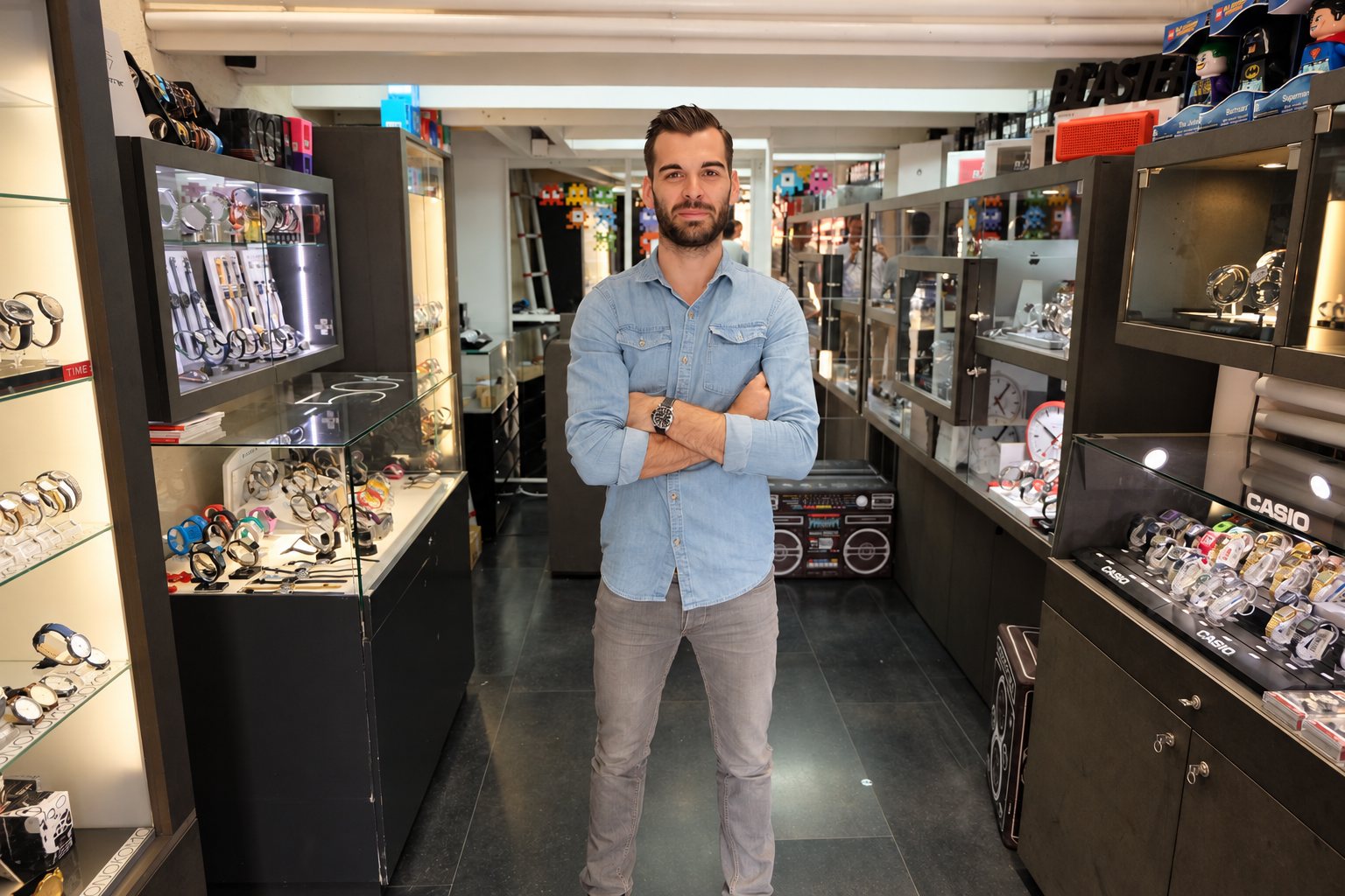 Aurélien dans la première boutique HOREL, place du Parlement à Bordeaux.